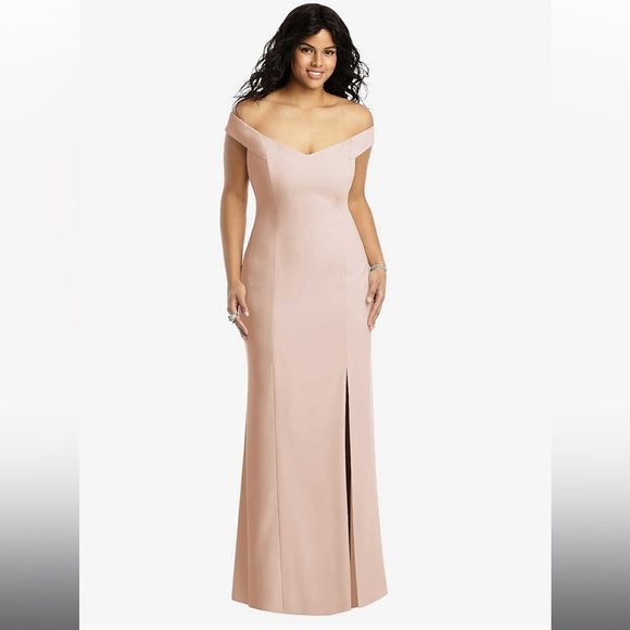 Dessy Collection- OFF-THE-SHOULDER CRISS CROSS BACK TRUMPET GOWN - Picture 1 of 15